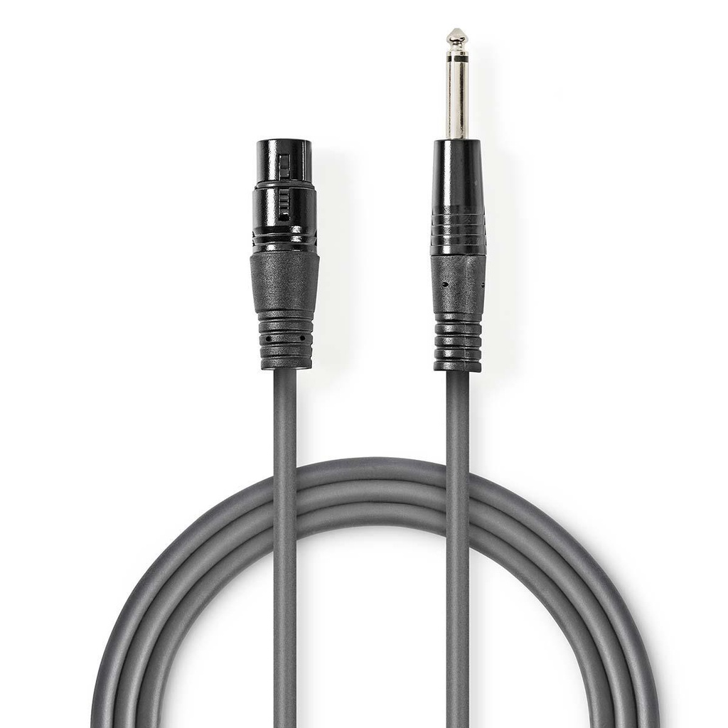Câble audio déséquilibré | XLR 3-Pin Femelle | 6.35 mm Mâle | Plaqué nickel | 5.00 m | Rond | PVC | Gris Foncé | Manchon en Carton