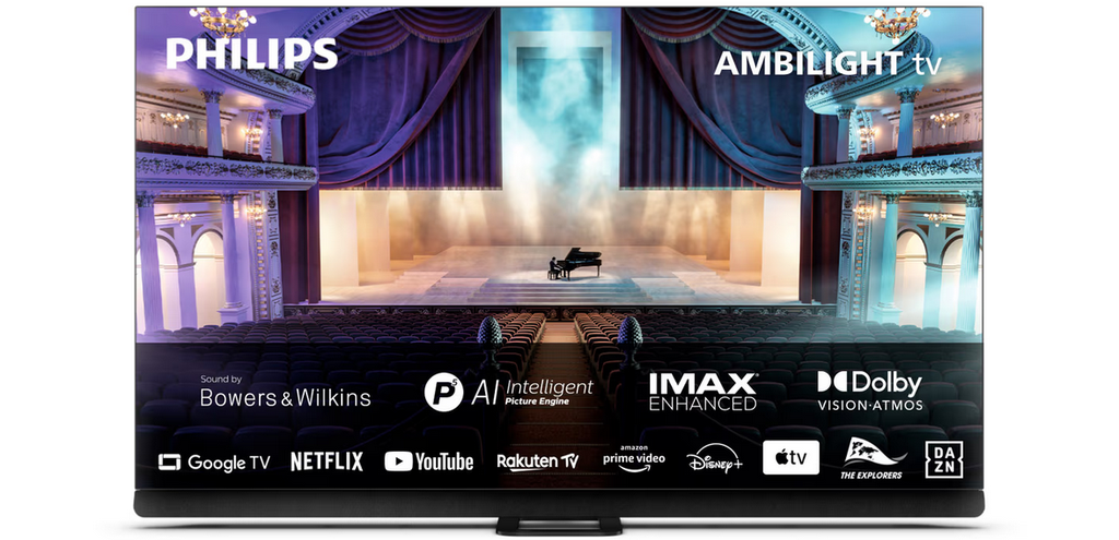 TV 77" OLED 
Ecran Oled, Ambilight, 3840x2160, 120Hz, Goolgle TV,  TV Connectée, Wifi, Bluetooth,
x4 HDMI x3 USB, Pied central, Audio 80W Dolby Atmos, DTS:X