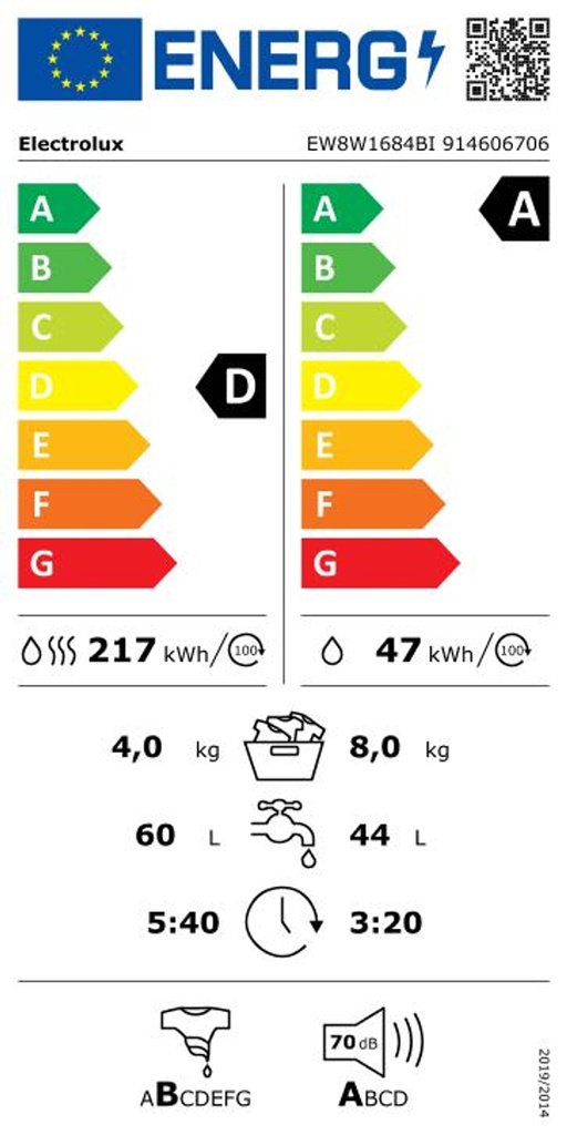 Machine à laver avec sèche linge intégré EW8W1684BI Electrolux